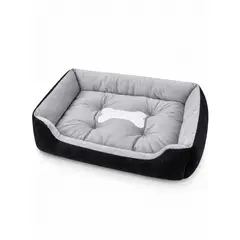 GENERICO - Cama para Perro XL Acolchada con Borde Elevado, Felpa Negro Gris, 90 x 70 x 15 cm
