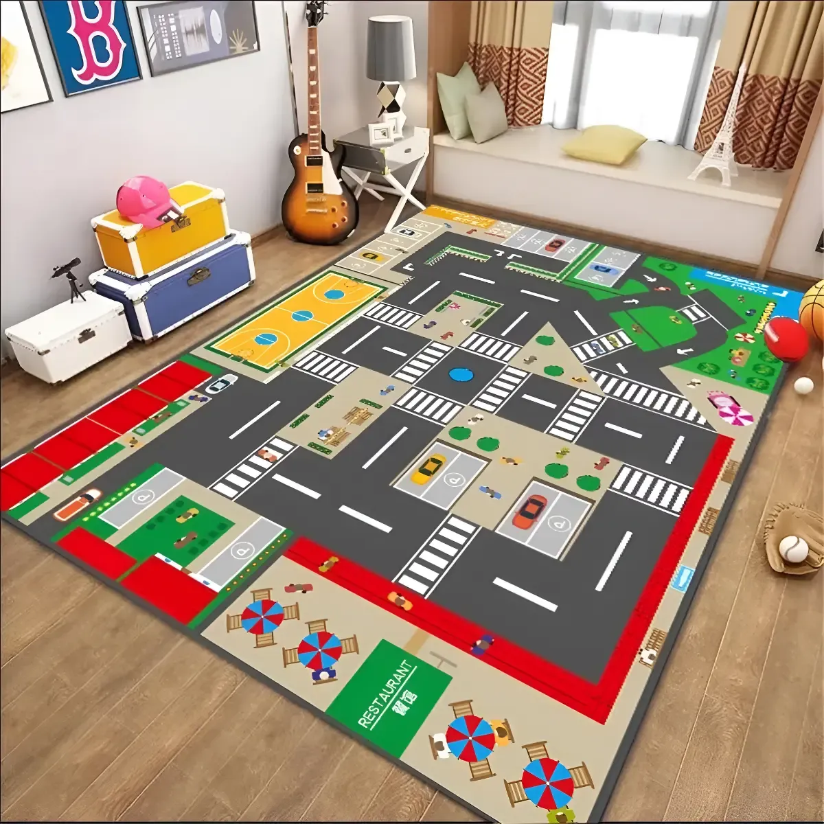 NEBLISUR - Alfombra de juego para niños,118x81cm,coches infantiles ciudad,mapa de carreteras
