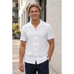 LOOK SHOP - Camisa Hombre Algodón Spandex Tejida Manga Corta Premium 0201