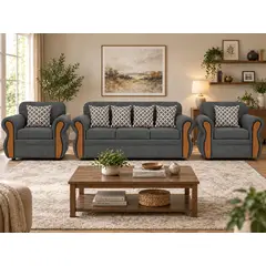 MR WOOD - Juego de Living Tolten 3-1-1 Lino Gris