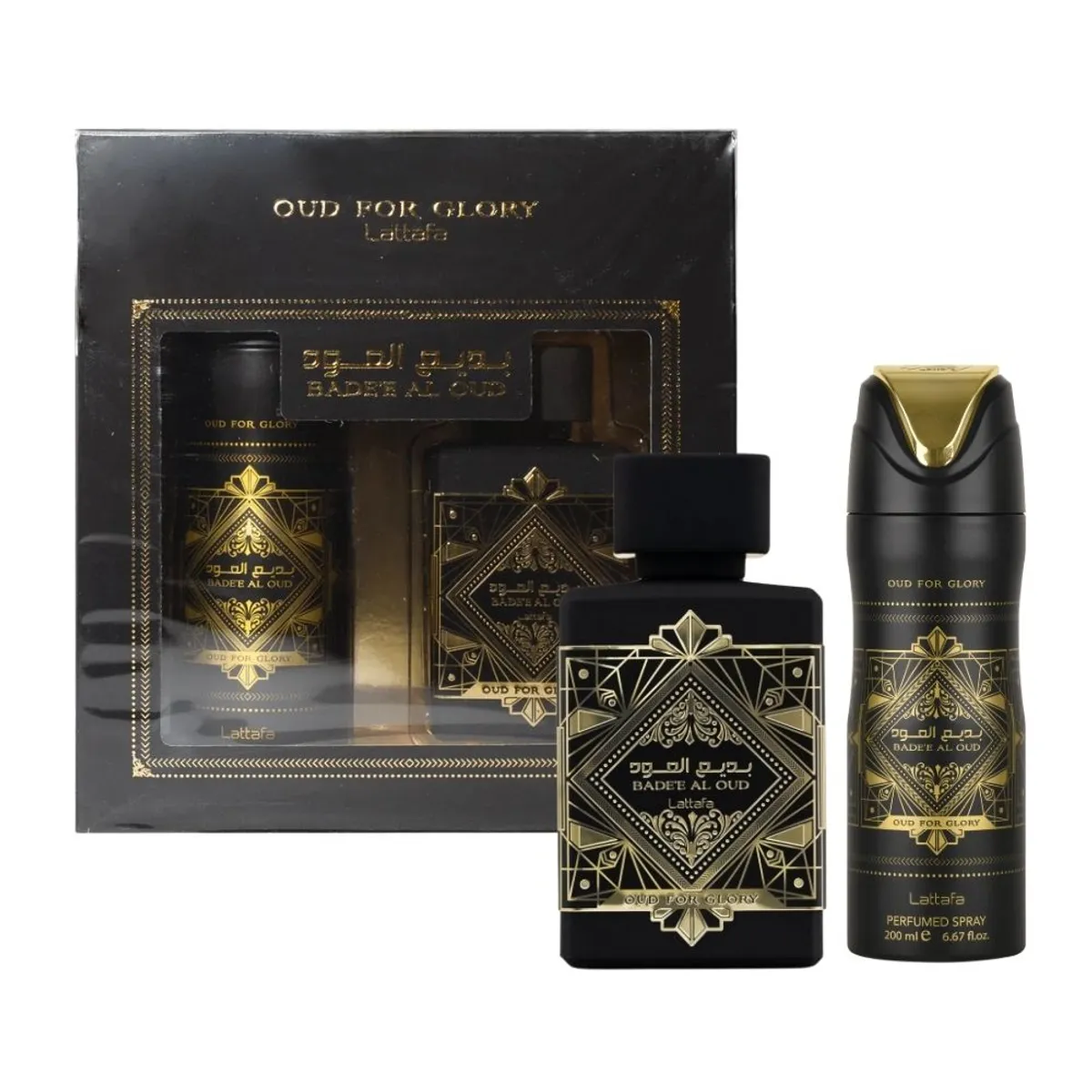 LATTAFA - Lattafa Badee Al Oud For Glory EDP 100 ML + Deo Spray 200 ML Set 2 Pcs