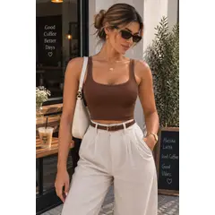 ACCESORIA - Top Peto Rib Mujer Acanalado Elasticado Sin Mangas Básico