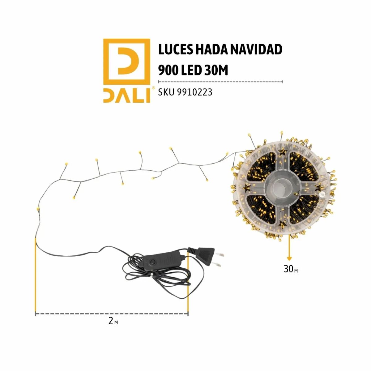 DALI - Luces Hada Navideñas 900 LED 30 m Luz Cálida con 9 Funciones