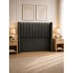 GENERICO - Respaldo de Cama Minimal 2 Plazas Lineal con Alas Tapizado en Lino Gris Oscuro 150x130 cm