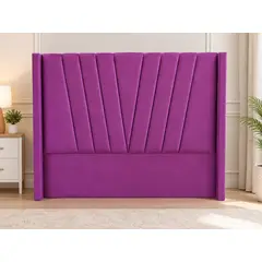 GENERICO - Respaldo de cama 2 plazas Diseño Geométrico en V Tapizado en Felpa Color Morado