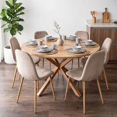 PANDALINO - Comedor Mesa Redonda Equiz Wood 120cm + 6 Sillas Isy Arena