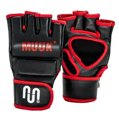 MUUK - GUANTES DE ARTES MARCIALES MIXTA MMA K.O. COMBATE JIU JITSU COLOR NEGRO ROJO