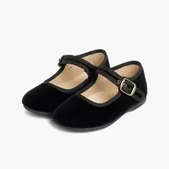 PISAMONAS - Zapato Niña Bailarina Terciopelo con Hebilla Negro