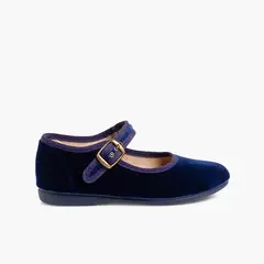 PISAMONAS - Zapato Niña Bailarina Terciopelo con Hebilla Azul Marino