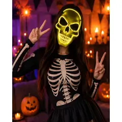MYLHOGAR - Máscara LED Calavera Neón para Halloween Fiestas y Eventos Nocturnos