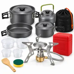 JEC - Kit Camping Cocinilla + Set Cocina 16 Piezas con Tetera