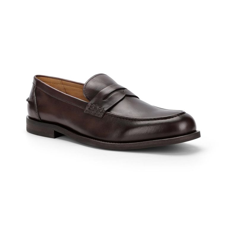 Mocasines Formales Hombre Penny Loafer Cuero Café Oscuro Lark
