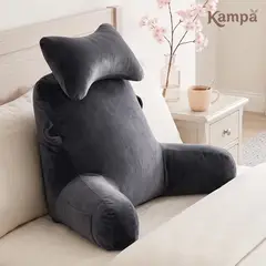 KAMPA - Cojín Ortopédico Con Reposaespalda Almohada De Lectura Tela Terciopelo Relleno Memory Foam Gris