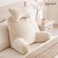 KAMPA - Cojín Ortopédico Con Reposaespalda Almohada De Lectura Tela Terciopelo Relleno Memory Foam Beige