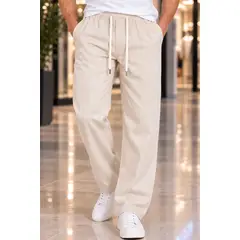 LOOK SHOP - Pantalón Lino Hombre Corte Recto Pretina Elasticada. Premium 4032
