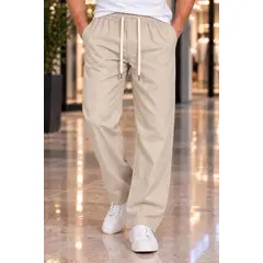 LOOK SHOP - Pantalón Lino Hombre Corte Recto Pretina Elasticada. Premium 4032