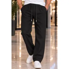 LOOK SHOP - Pantalón Lino Hombre Corte Recto Pretina Elasticada. Premium 4032