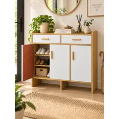 GENERICO - Zapatero Organizador 3 Puertas 2 Cajones Repisas Interiores Blanco Madera dormitorios o pasillos 90x30x90cm