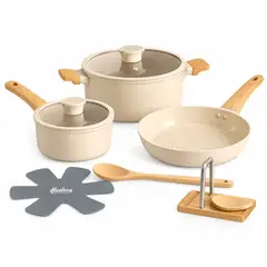 HUDSON - Batería de cocina 5pz Inducción Antiadherente Cerámico Harmony Beige HAR01