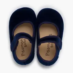 PISAMONAS - Bailarina Niña Barefoot Terciopelo con Velcro Azul Marino