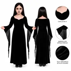 GENERICO - TRAJE DISFRAZ INFANTIL MERLINA MORTICIA ADDAMS 5 - 6 AÑOS