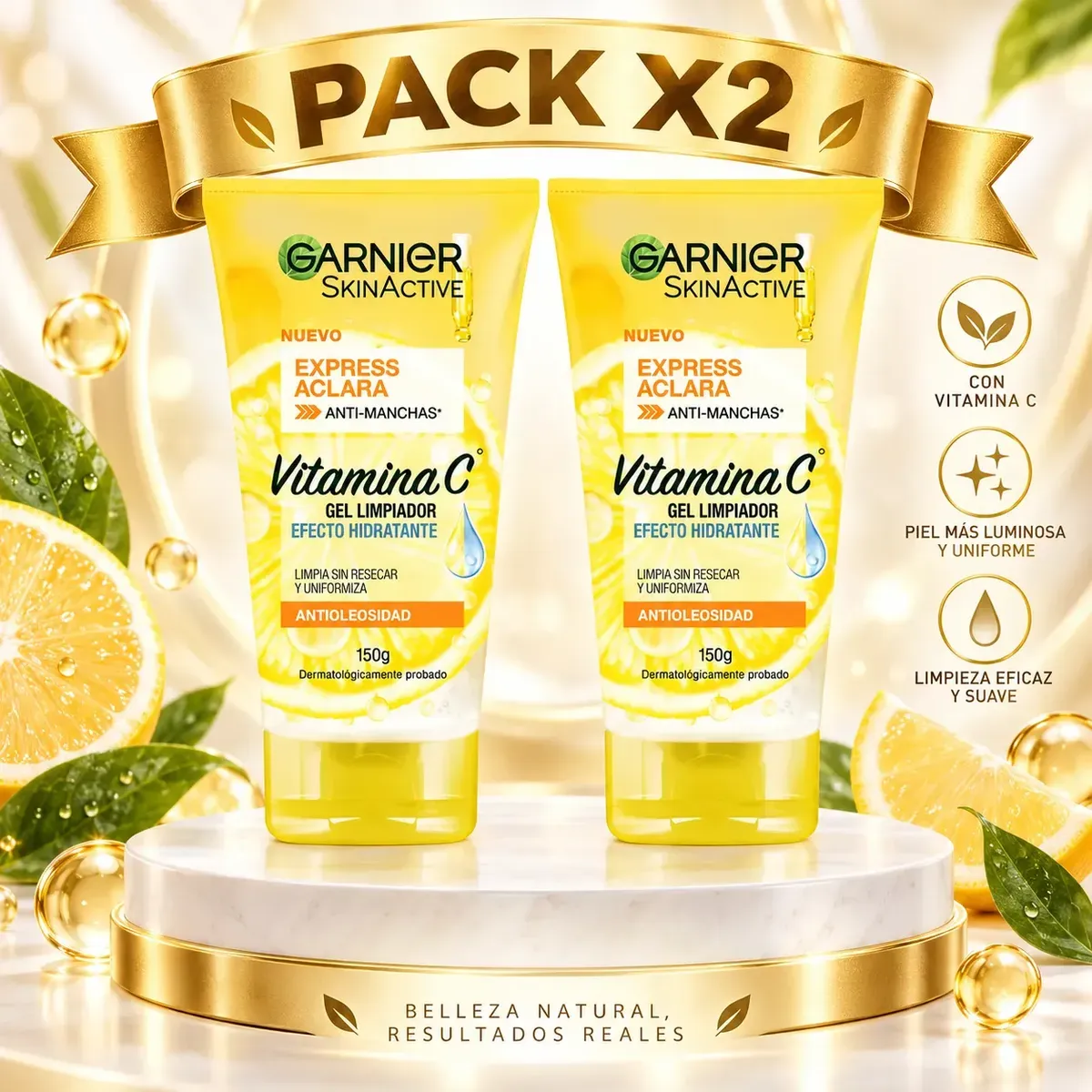 GARNIER - Pack X2 Garnier Skinactive Gel Limpiador Vitamina C 150g C/u