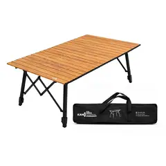 KANO - Mesa Plegable Camping 120 cm Roble L Altura Ajustable