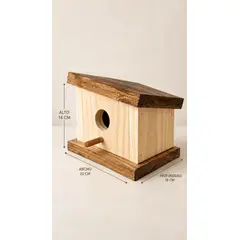 CASA DOMINGA - Casita para Pajaritos de una Vertiente, color Natural y Roble,