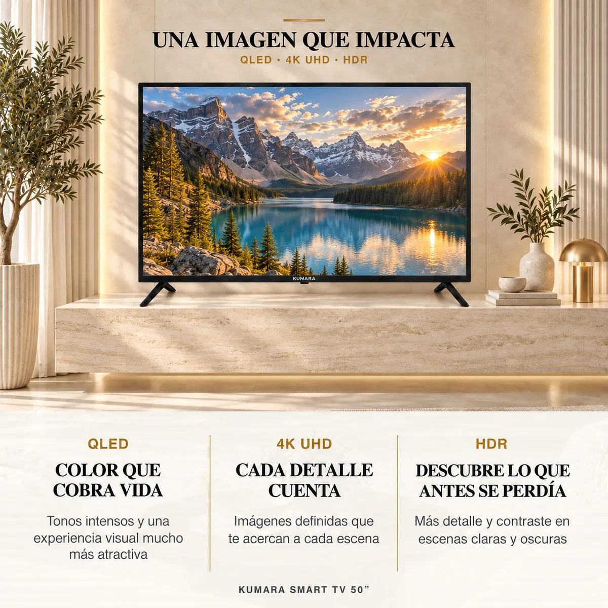 KUMARA - Televisor KUMARA 50 Pulgadas QLED 4K UHD Smart TV VIDAA con Dolby Audio
