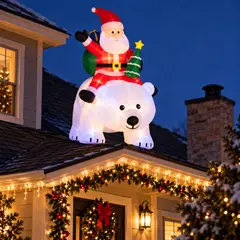 THIS IS FELIZ NAVIDAD - Inflable Navideño Santa Claus en Oso Polar con Luces LED 2,1 Metros