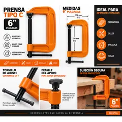 GENERICO - Prensa Tipo C 6 Pulgadas Para Carpintería Taller Bricolaje