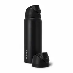 TEMPER - Termo Botella Termica Agua Acero Inoxidable FlipSip 1 Litro+Extra Tapa Full Black