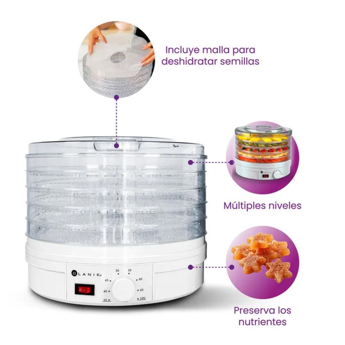 BLANIK - Maquina Deshidratador De Alimentos 250W BDA020 Blanik