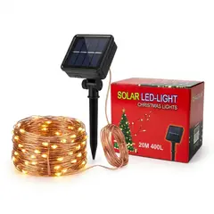 GENERICO - Luces Hadas Solares De Alambre 20 Metros 400 LED Luz Cálida Jardín