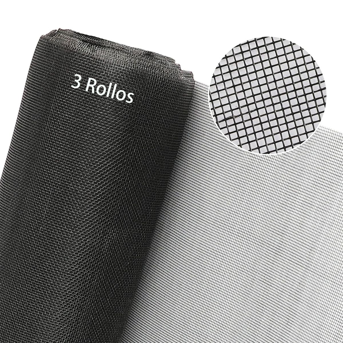 TSKY CHILE SHOPPING - Pack 3 Rollos Malla Mosquitera Fibra De Vidrio 90cm x5 Mts Negra Ventana Anti Mosquitos - 15mts