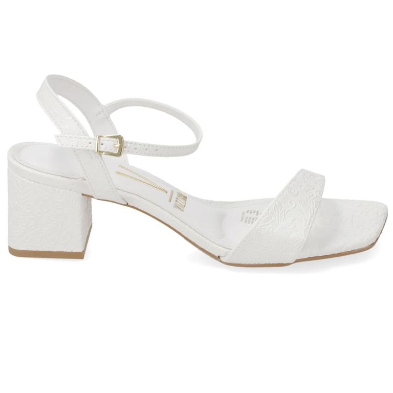 Sandalias de Novia Taco Ancho Bajo Blanco Mujer