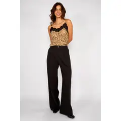 ECLIPSE - Pantalón Pinzas Efecto Lino Amara Negro