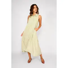 ECLIPSE - Vestido Largo Camisero Pamela Verde