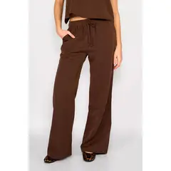 ECLIPSE - Pantalón Ancho Efecto Lino Alana Chocolate