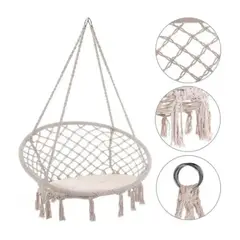 GENERICO - Hamaca Silla Colgante Redonda Sillon Exterior Interior Beige