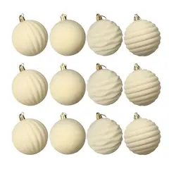DALI - Set de 12 Bambalinas Navideñas de Terciopelo Beige 8 cm para Árbol y Decoración