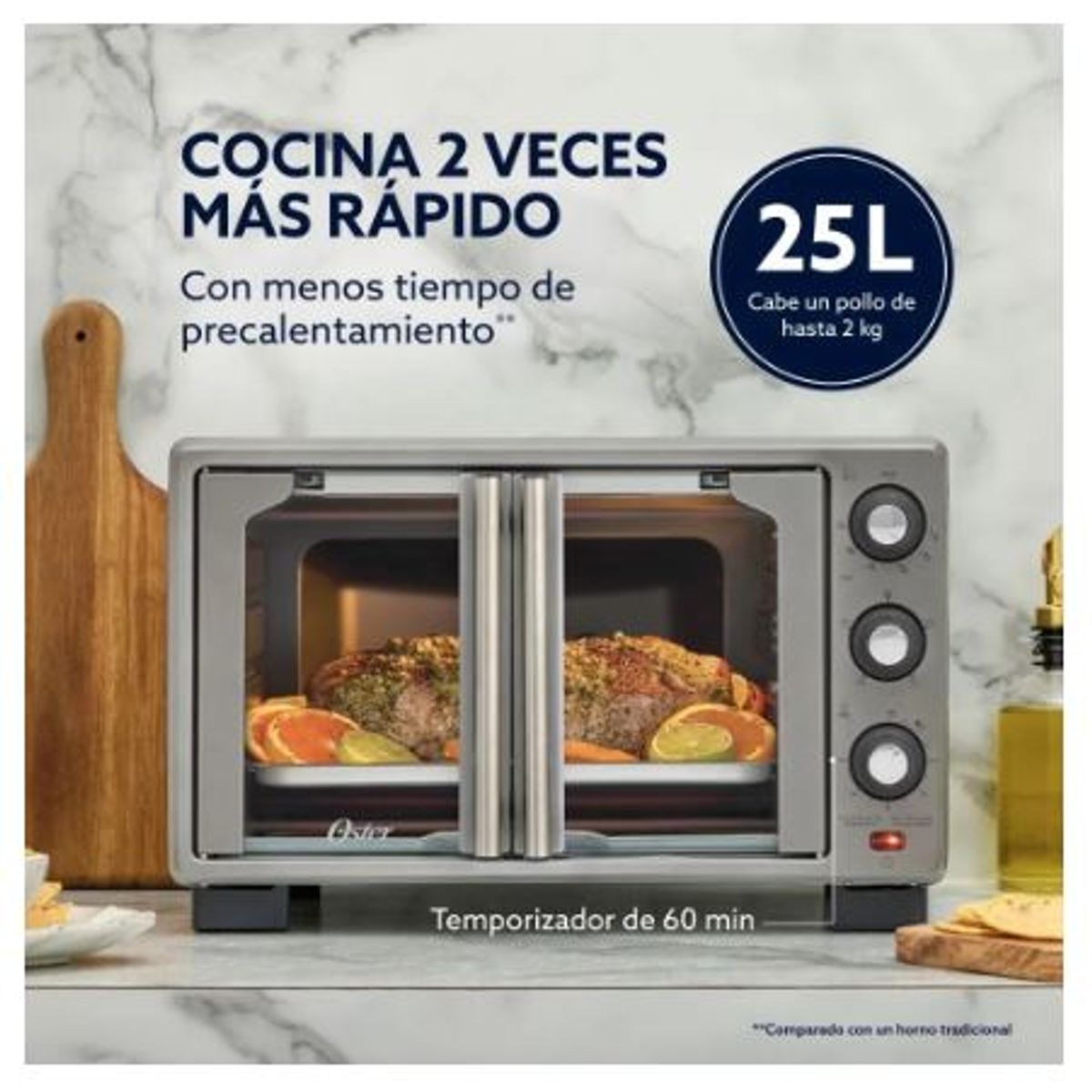 OSTER - Horno Con Freidora Aire Oster, 25 L, Manual, Tssttv25fdmafns