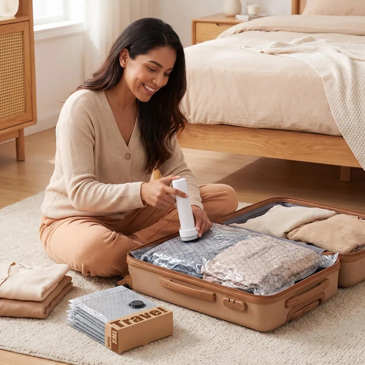 IDEEHOUSE - 15pcs Bolsas Almacenamiento Al Vacío Ropa Y Bomba Eléctrica Ideehouse