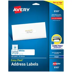 GENERICO - 500 Etiquetas Adhesivas Avery Inkjet 25x102 mm Blanca 25hjs