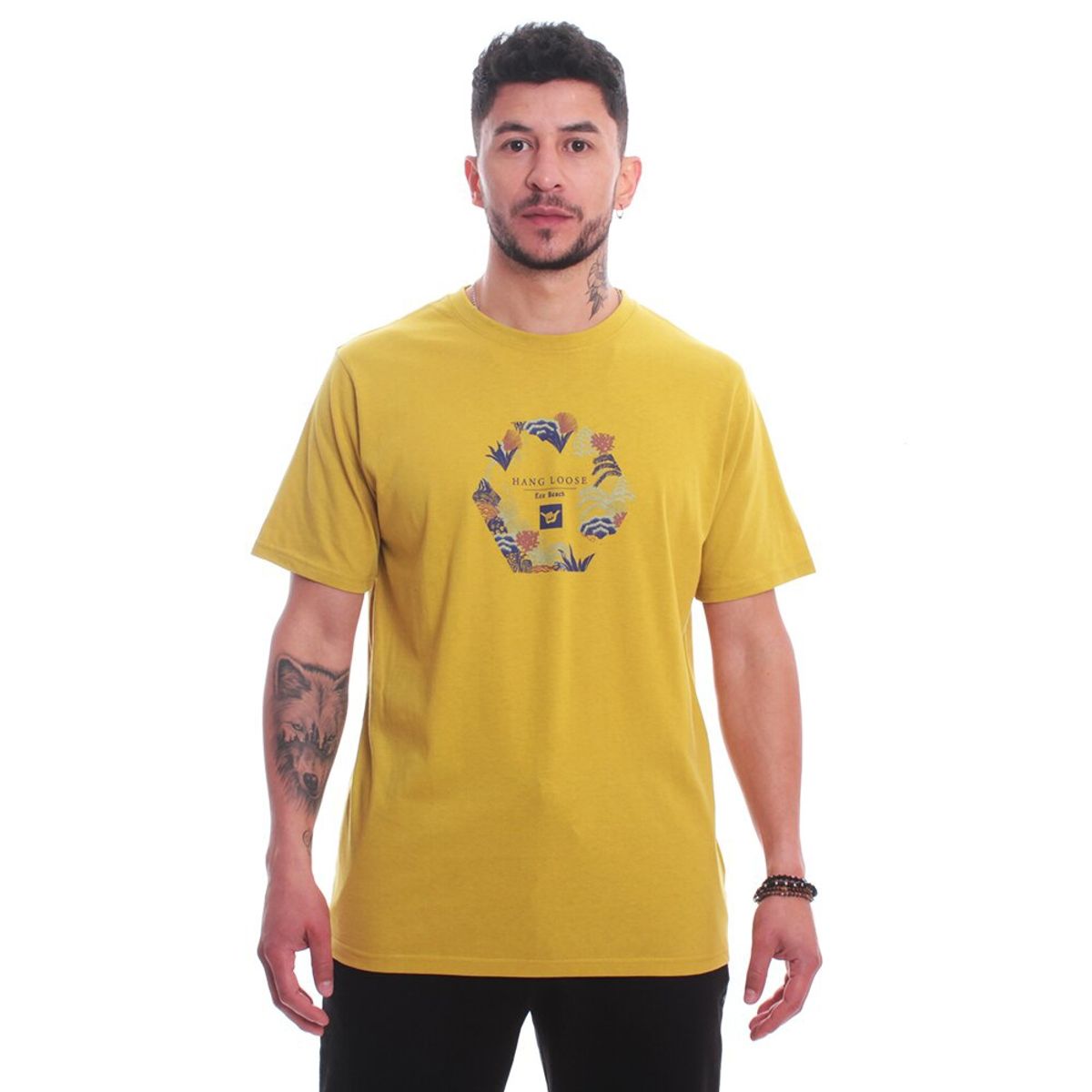 HANG LOOSE - Polera Manga Corta Para Hombre Hang Loose Mostaza