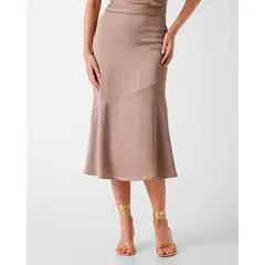 GUESS - Falda Lucrezia Longuette Satin Beige