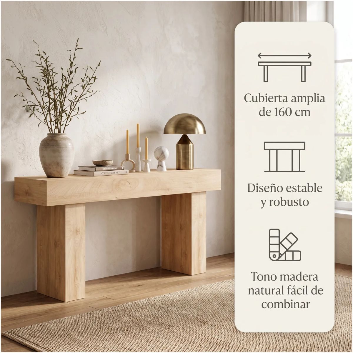 HOMER DESIGN - Mesa Lateral Amarante Tipo Arrimo Moderno 160 X 40 X 80 Cm