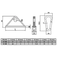 BASE - Suspensión deslizante y mosquetón para perfil Tslot 20 mm
