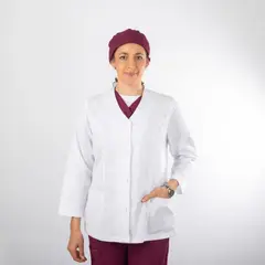 PAOLA TALA - Delantal Blanco Área Médica Mujer Escote en V Manga 3/4 Clásico – Casual