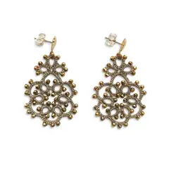 JOYAS DE HILO - Aros tejidos en Frivolité modelo Henriette. Ganchos acero quirúrgico dorado